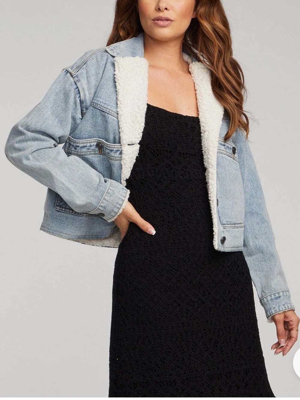 saltwater LUXE Light Blue Denim Sherpa Jacket Size L